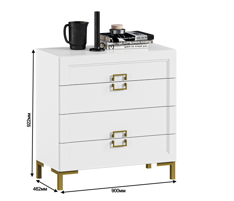 Комоды, Комод Ассоль СБ-3434 Белый/МДФ Белый