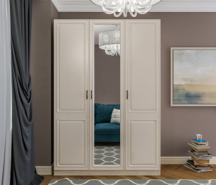 Шкаф 3х дверный с зеркалом Гранд / Ливерпуль СБ-3512 Дуб Приморский Белый/МДФ Классика Светлый