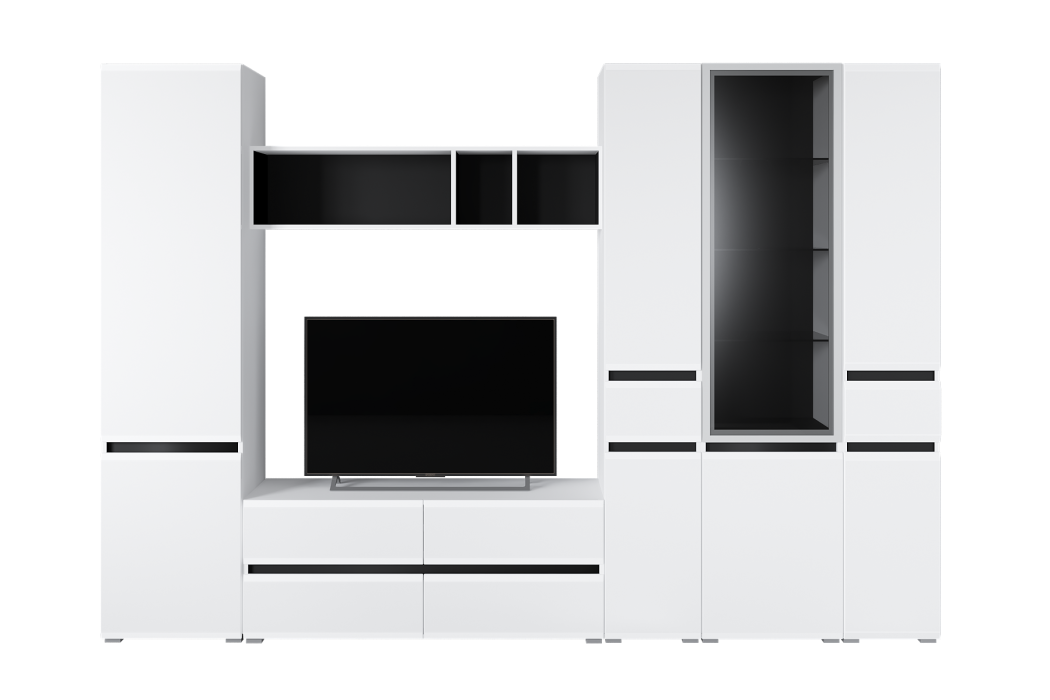Шкафы распашные, Шкаф с ящиком Сидней 13.202, белый премиум, черный, белый глянец