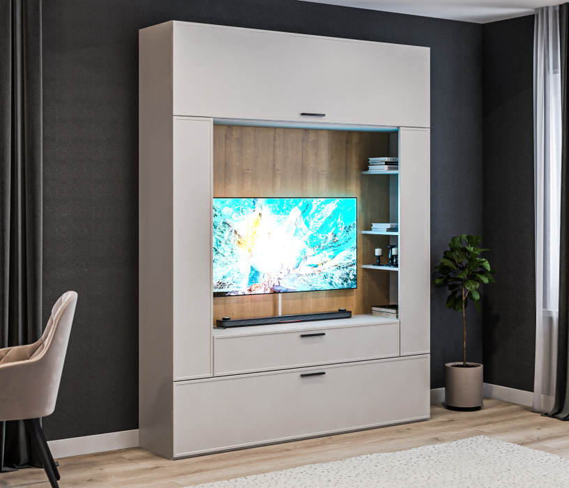 Стенки для гостиной, Стенка Милан СБ-3265 Серый,Дуб Гамильтон/МДФ Светло серый