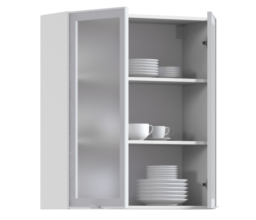 Навесные, Регина РП-180 Полка Белый/Витрина алюминий Белый глянец/стекло Сатин