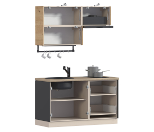 Кухонный гарнитур ЛОФТ Регина Песочный/Диамант серый, Дуб дикий 1,4 м