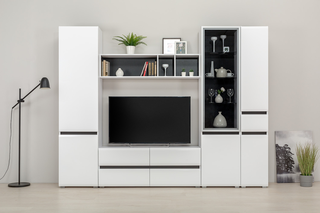 ТВ-тумбы, Тумба под ТВ Сидней 13.63, белый премиум, черный, белый глянец