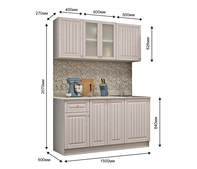 Кухонные гарнитуры, Кухня Хозяюшка 1,5 м Мускат МДФ